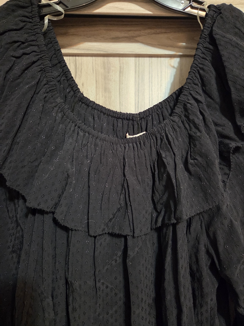 Black Ruffled Long-Sleeve Women's Top - Picture 3 of 6